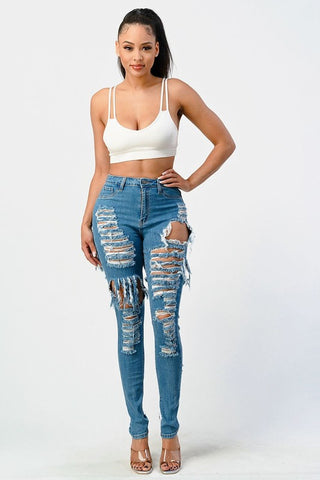 Our Favorite High Rise Distressed Jeans - Medium Blue