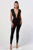 Just Over You Ribbed Jumpsuit - Black