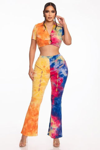 As Easy As Can Be Tie Dye Pant Set -Orange/Blue