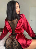 Somebody To Love  Lace Satin Robe - Red/Black