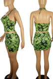 Green Mini Skirt Set