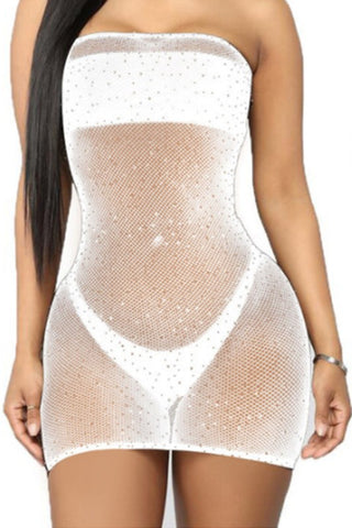 Rise And Sparkle Rhinestone Mesh Cover Up - White