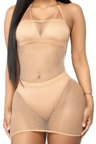 Rise And Sparkle Rhinestone Mesh Cover Up - Khaki