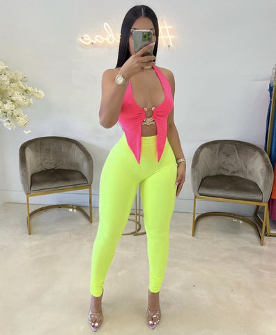 Not On My Level  Pant Set- Neon/Combo