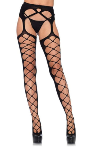 Into You Lace Up Garter Stocking - Black