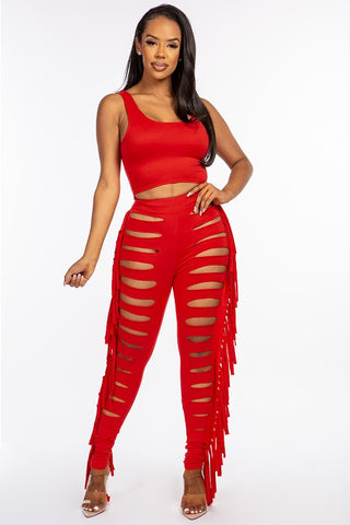 Caught Your Attention Pant Set - Red