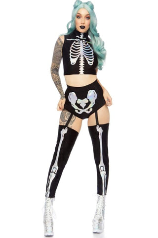 Seductive Skeleton 2 Piece Costume Set - Black