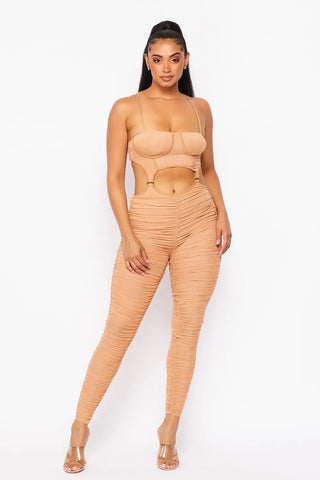 Coming In Hot Mesh Jumpsuit - Nude