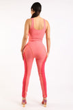 She's A Baddie Stitch Jumpsuit - Coral/Combo
