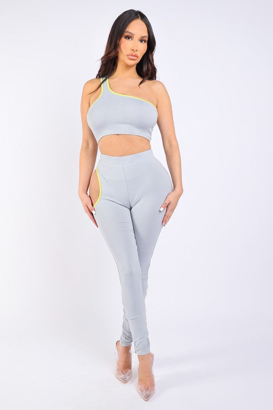 Pieces 'Dallas' t-shirt and legging set in gray