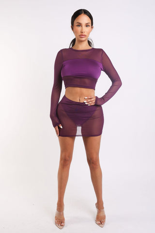Wanting More Mesh Skirt Set - Purple